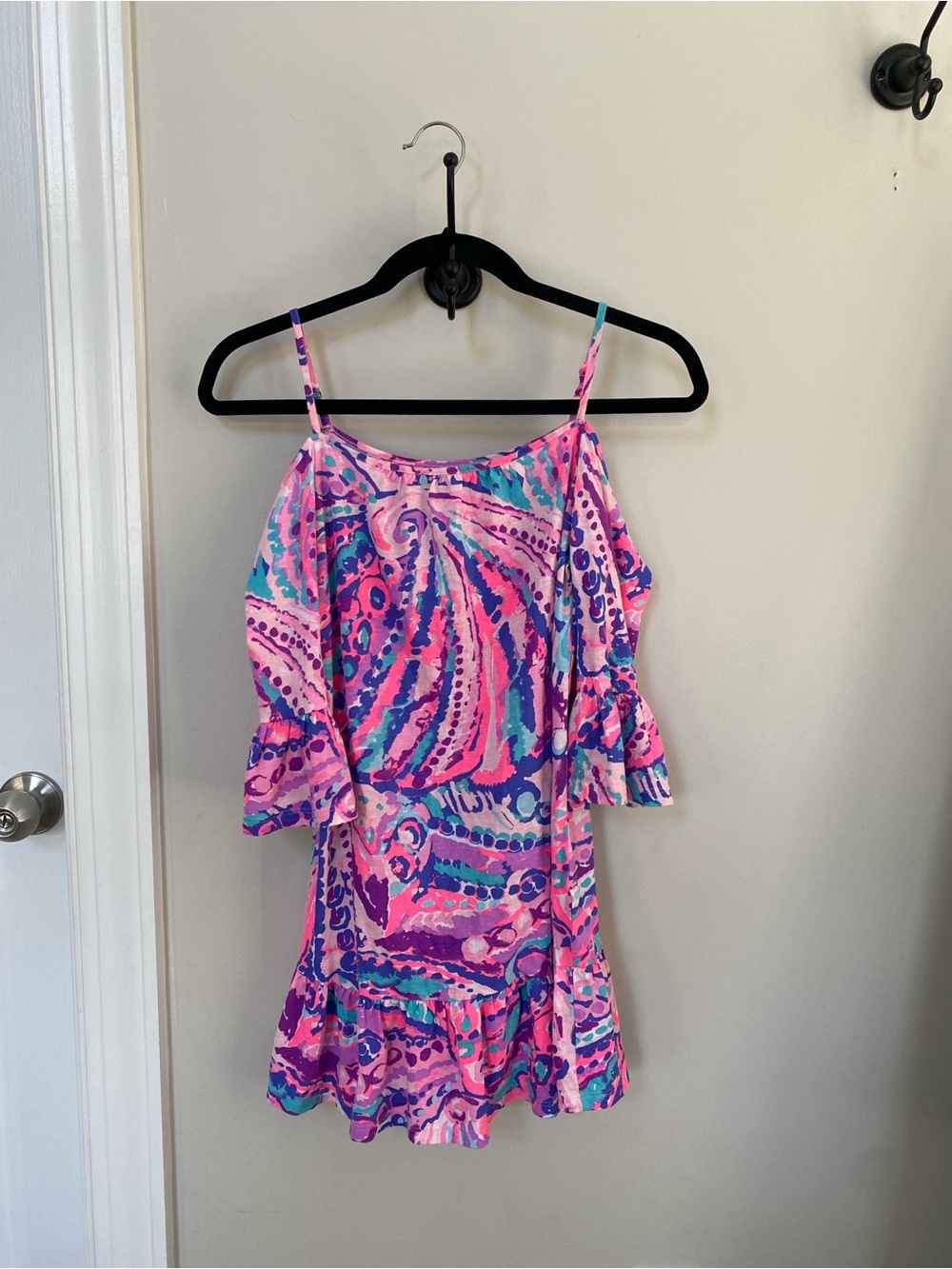 Lilly Pulitzer Cold Shoulder Pink Purple Teal Swirl Cold-Shoulder Dress